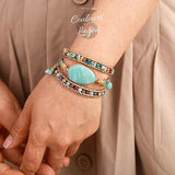 Bracelet en cuir tressé à la main avec pierre naturelle de Tianhe - Couleurs Lagon