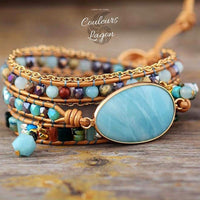 Bracelet en cuir tressé à la main avec pierre naturelle de Tianhe - Couleurs Lagon