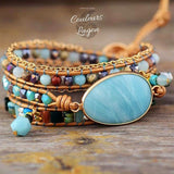 Bracelet en cuir tressé à la main avec pierre naturelle de Tianhe - Couleurs Lagon