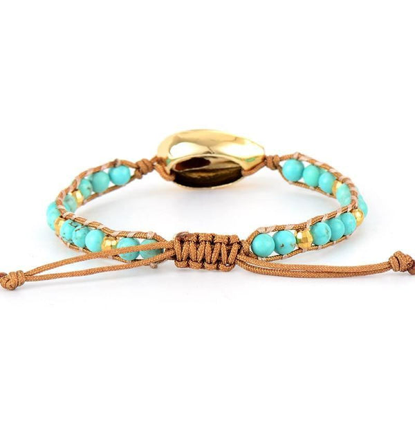 Bracelet Femme Puka Or Coquillage et Pierre Naturelle Océan - Couleurs Lagon