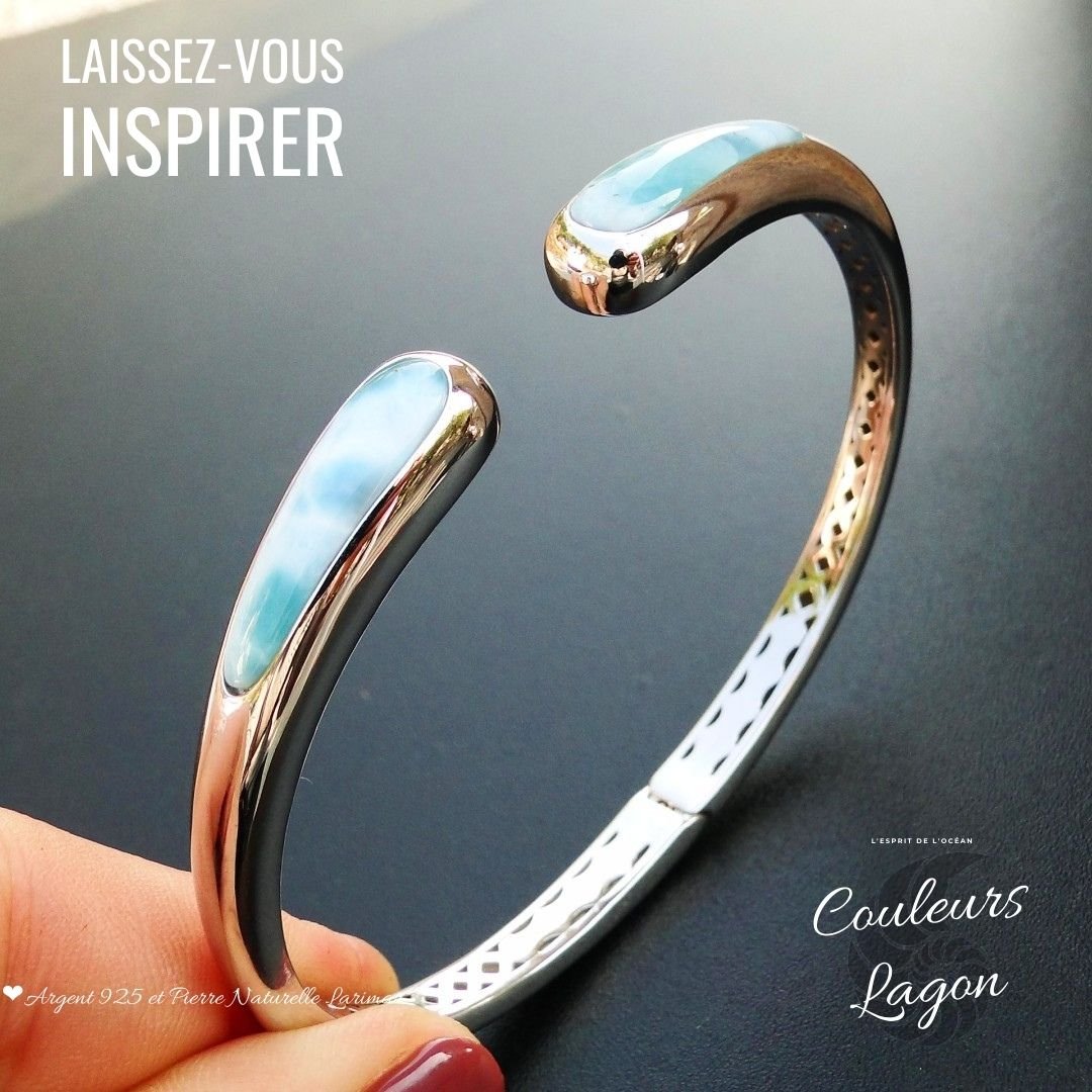 Bracelet Goutte d'Eau Argent 925 et Larimar - Couleurs Lagon
