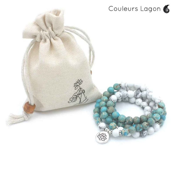 Bracelet Mala Yoga Bleu et Blanc - Couleurs Lagon