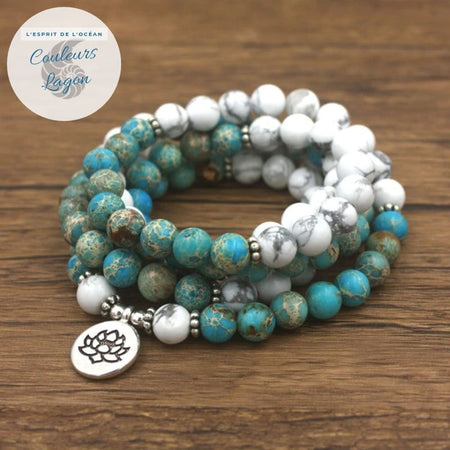 Bracelet Mala Yoga Bleu et Blanc - Couleurs Lagon