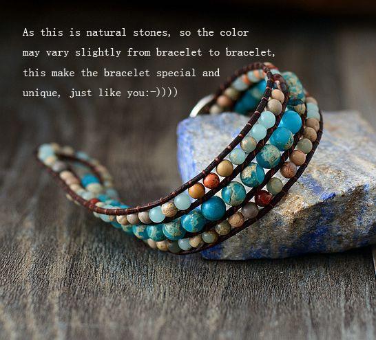 Bracelet Océan En Pierre de Jaspe et Cuir Océan - Couleurs Lagon