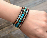 Bracelet Océan En Pierre de Jaspe et Cuir Océan - Couleurs Lagon
