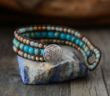 Bracelet Océan En Pierre de Jaspe et Cuir Océan - Couleurs Lagon