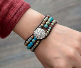 Bracelet Océan En Pierre de Jaspe et Cuir Océan - Couleurs Lagon
