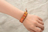 Bracelet Orange Corail Cuir et Pierres Naturelles Océan - Couleurs Lagon