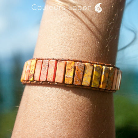 Bracelet Orange Corail Cuir et Pierres Naturelles Océan - Couleurs Lagon
