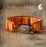 Bracelet Orange Corail Cuir et Pierres Naturelles Océan - Couleurs Lagon