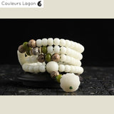 Bracelet Perles Mala Yoga Fleure de Lotus Blanc - Couleurs Lagon