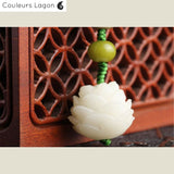 Bracelet Perles Mala Yoga Fleure de Lotus Blanc - Couleurs Lagon