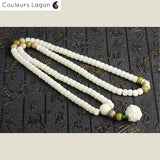 Bracelet Perles Mala Yoga Fleure de Lotus Blanc - Couleurs Lagon