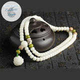 Bracelet Perles Mala Yoga Fleure de Lotus Blanc - Couleurs Lagon