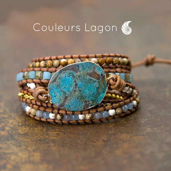 Bracelet Pierres Lagon Naturelles De Nouvelle Calédonie Océan - Couleurs Lagon