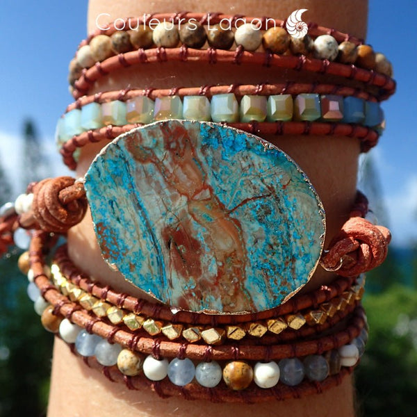 Bracelet Pierres Lagon Naturelles De Nouvelle Calédonie Océan - Couleurs Lagon