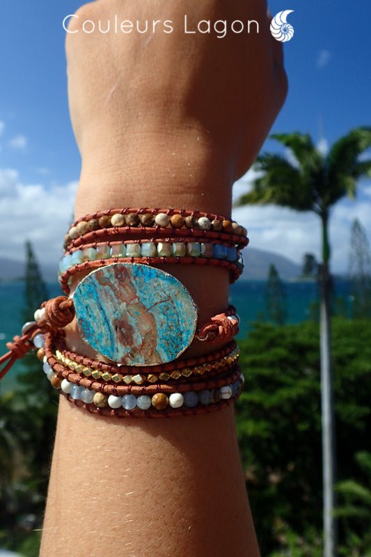 Bracelet Pierres Lagon Naturelles De Nouvelle Calédonie Océan - Couleurs Lagon