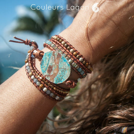 Bracelet Pierres Lagon Naturelles De Nouvelle Calédonie Océan - Couleurs Lagon