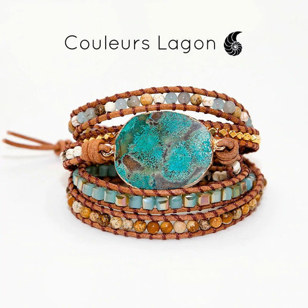 Bracelet Pierres Lagon Naturelles De Nouvelle Calédonie Océan - Couleurs Lagon