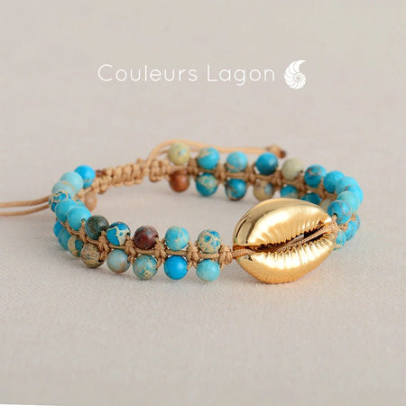 Bracelet Puka 2 Or et Pierre Naturelle Océan - Couleurs Lagon