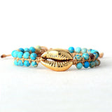 Bracelet Puka 2 Or et Pierre Naturelle Océan - Couleurs Lagon