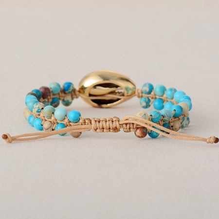 Bracelet Puka 2 Or et Pierre Naturelle Océan - Couleurs Lagon