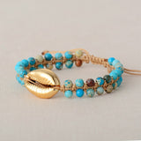 Bracelet Puka 2 Or et Pierre Naturelle Océan - Couleurs Lagon