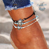 Bracelets de cheville Tortue de mer finition argent ancien - Couleurs Lagon