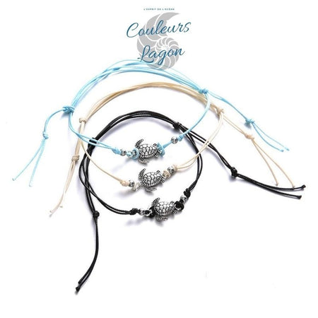 Bracelets de cheville Tortue de mer finition argent ancien - Couleurs Lagon
