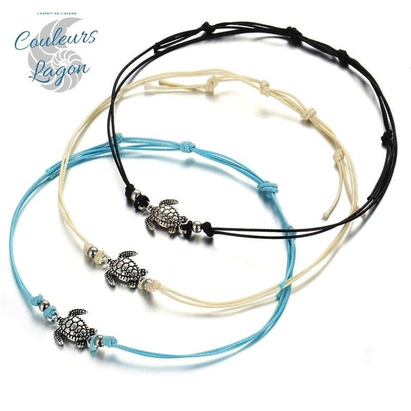 Bracelets de cheville Tortue de mer finition argent ancien - Couleurs Lagon