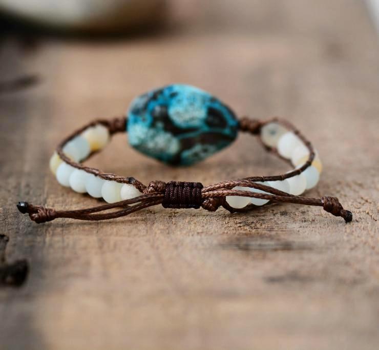 Bracelets LAGON Pierres naturelles Amazonite et Perles Tissées Océan - Couleurs Lagon