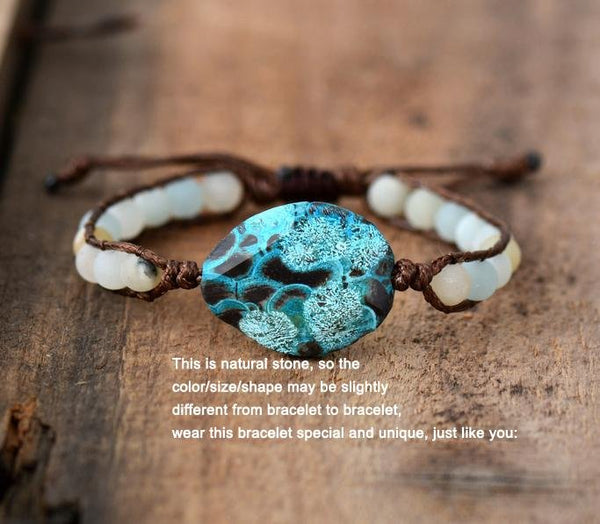 Bracelets LAGON Pierres naturelles Amazonite et Perles Tissées Océan - Couleurs Lagon