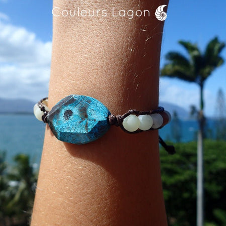 Bracelets LAGON Pierres naturelles Amazonite et Perles Tissées Océan - Couleurs Lagon