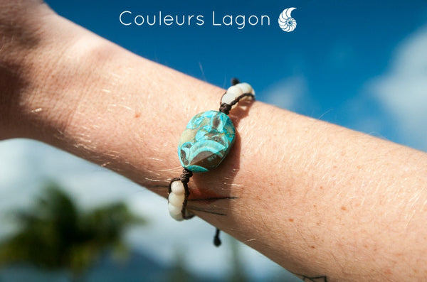 Bracelets LAGON Pierres naturelles Amazonite et Perles Tissées Océan - Couleurs Lagon