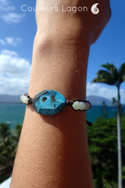 Bracelets LAGON Pierres naturelles Amazonite et Perles Tissées Océan - Couleurs Lagon