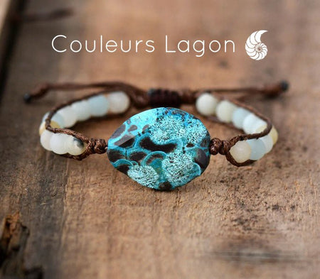 Bracelets LAGON Pierres naturelles Amazonite et Perles Tissées Océan - Couleurs Lagon