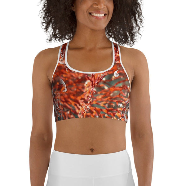 Top sport nautique femme gorgones rouge UPF50+ — avant Couleurs Lagon Nouméa