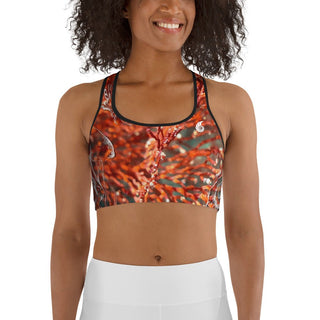 Brassière sport femme UPF50+ motif gorgones rouge — vue face Couleurs Lagon