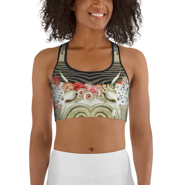 Brassière sport femme UPF50+ motif marin marine 2 — vue face Couleurs Lagon