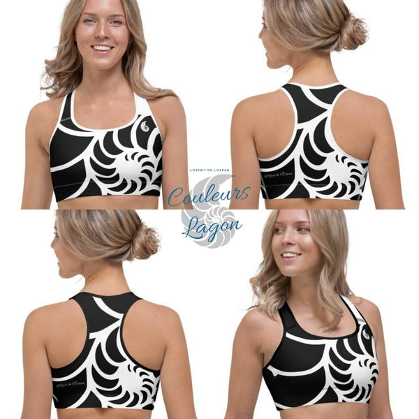 Brassière crossfit fitness femme motif nautile noir — Couleurs Lagon Pacifique