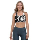 Brassière sport femme UPF50+ motif nautile noir — vue face Couleurs Lagon