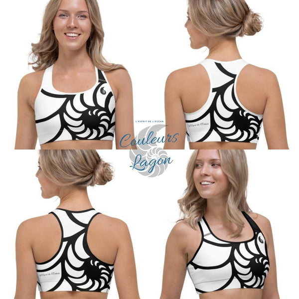 Brassière crossfit fitness femme motif nautile blanc — Couleurs Lagon