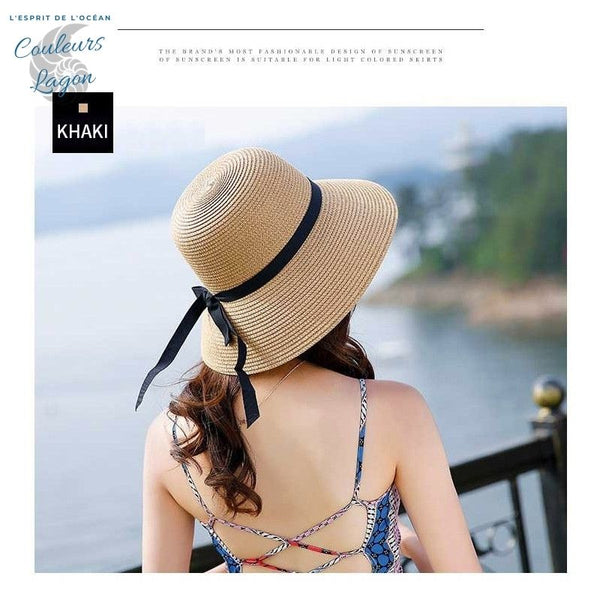 Capeline Ajustable Paille UV Bord Long - Couleurs Lagon