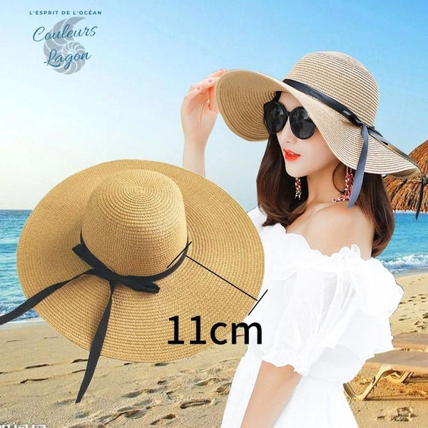 Capeline Ajustable Paille UV Bord Long - Couleurs Lagon