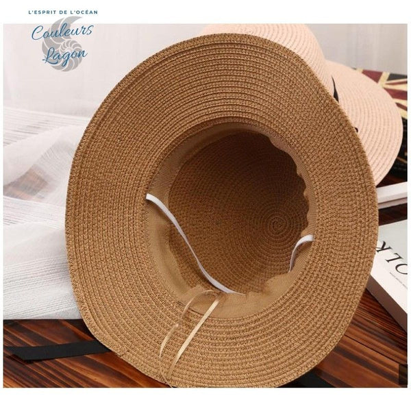 Capeline Ajustable Paille UV Bord Long - Couleurs Lagon