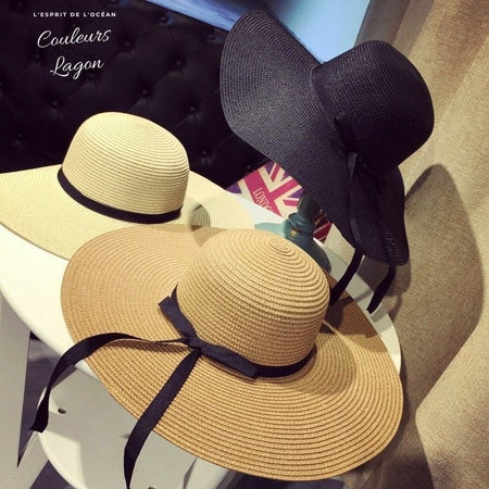 Capeline Ajustable Paille UV Bord Long - Couleurs Lagon