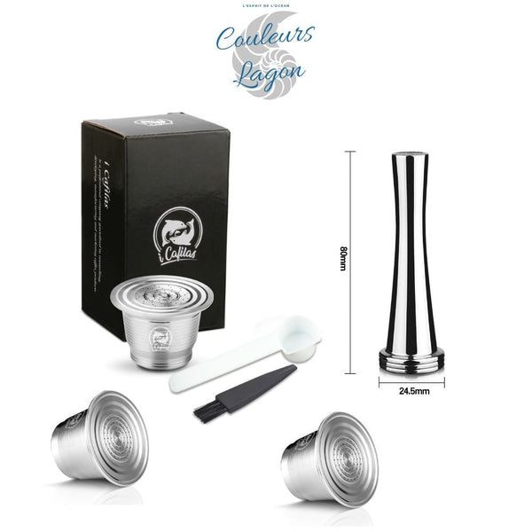 Capsule en Acier Inoxydable avec Filtre pour Machine Nespresso - Couleurs Lagon