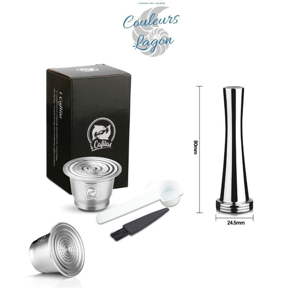 Capsule en Acier Inoxydable avec Filtre pour Machine Nespresso - Couleurs Lagon