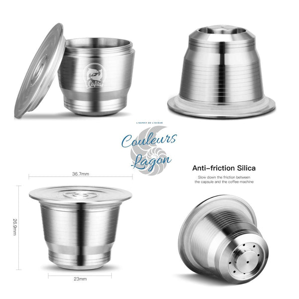 Capsule en Acier Inoxydable avec Filtre pour Machine Nespresso - Couleurs Lagon