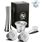 Capsule en Acier Inoxydable avec Filtre pour Machine Nespresso ICafilas - Couleurs Lagon - capsule A x3+ marteau x1 + cuillère x1